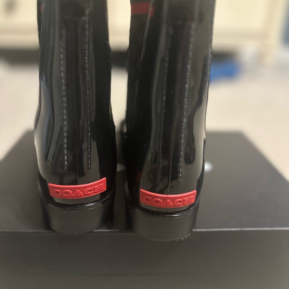 Coach Glossy Black and Red Rain Boots - Picture 2 of 3